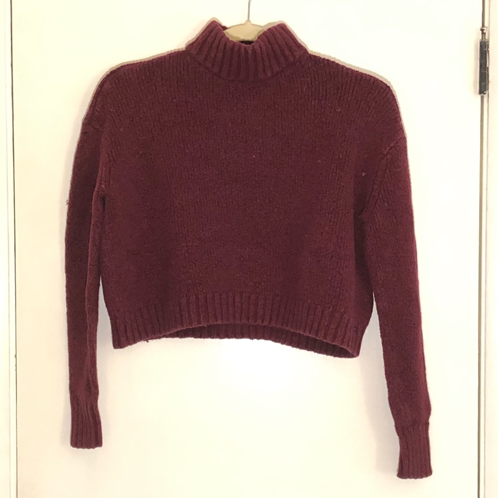 Red cropped turtleneck